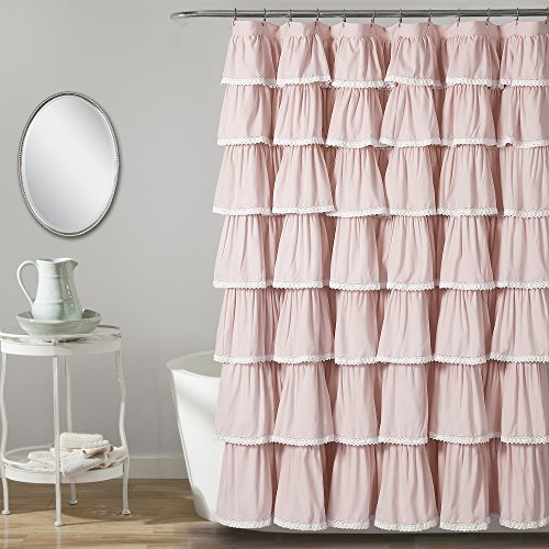 "Lush Decor 1 Lace Ruffle Shower Curtain, 72"" x 72"", Blush, 72"" W x 72"" L"