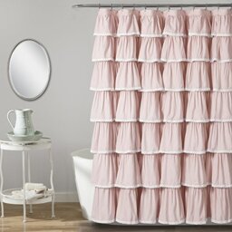"Lush Decor 1 Lace Ruffle Shower Curtain, 72"" x 72"", Blush, 72"" W x 72"" L"