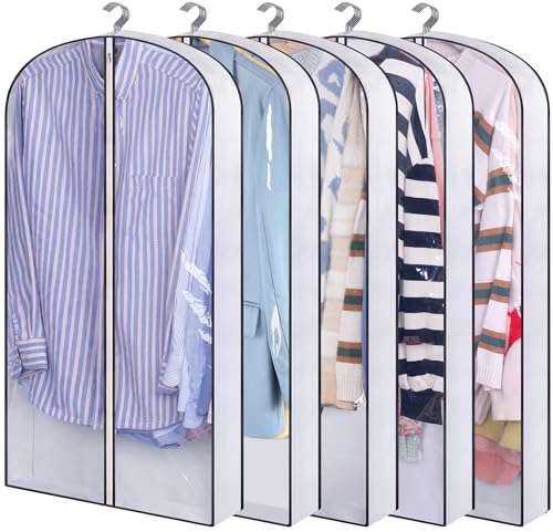 "SLEEPING LAMB 40"" Clear Garment Bags for Hanging Clothes Storage 4"" Gussets Suit Bags for Closet Storage Coat Cover for Shirts, Sweater, Jacket(5 Packs)"