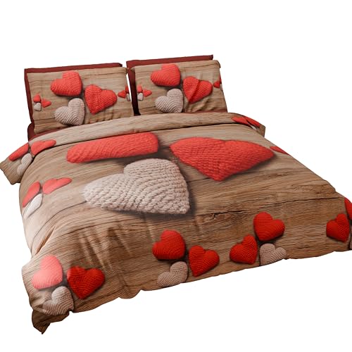 PETTI Artigiani Italiani - Double Duvet Cover Set 200 x 200 cm (2 Pillowcases 75 x 50 cm Included), Microfibre Duvet Cover Set with Digital Heart Print - Made in Italy