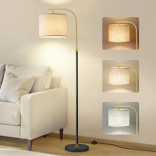 VASAGLE Floor Lamp for Living Room, Modern Arc Standing Lamp, Adjustable Height 150-175 cm, with Foot Switch, Fabric Lampshade, E27 Socket, Ink Black LFL006BD03