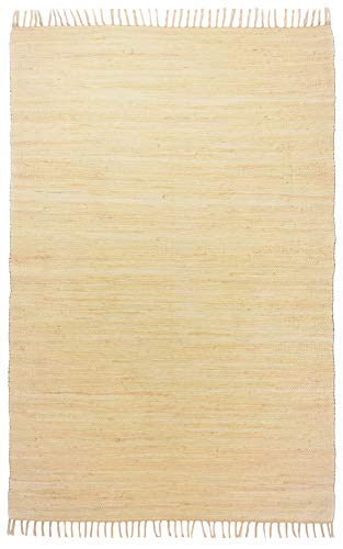 Theko Dhurry Fleckerl Flat Weave Rug Made of 100% Cotton Handwoven, Washable, Reversible - 90 x 160 cm Natural - Happy Cotton