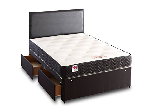Somnior Beds 4-Drawer Topaz Divan Bed with Memory Foam Back Care Support Mattress, Double