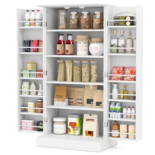 GiantexUK Kitchen Cupboard, Wooden Buffet Pantry Cabinet with 17 Shelves and 2 Doors, Multifunctional Storage Organizer for Living Room Dinning Room (White, 60 x 40 x 120cm)
