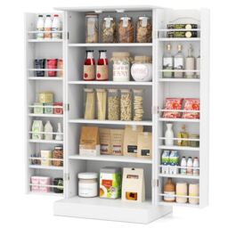 GiantexUK Kitchen Cupboard, Wooden Buffet Pantry Cabinet with 17 Shelves and 2 Doors, Multifunctional Storage Organizer for Living Room Dinning Room (White, 60 x 40 x 120cm)