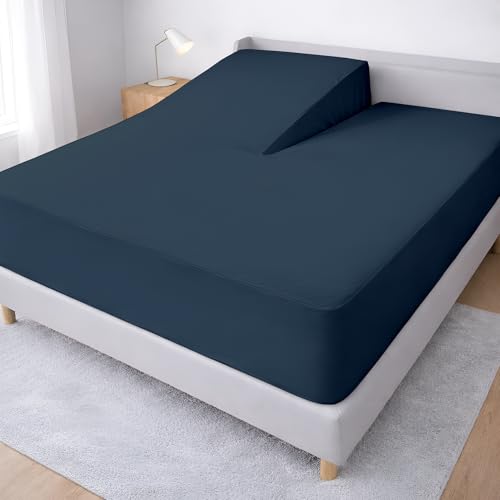 "34"" Split Head Flex King Fitted Sheet, Soft Brushed Microfiber, Navy Blue"