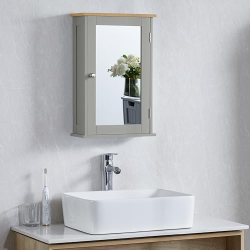Bath Vida Priano Bathroom Cabinet Single Mirrored Door Wall Mounted, Grey & Oak