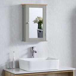Bath Vida Priano Bathroom Cabinet Single Mirrored Door Wall Mounted, Grey & Oak