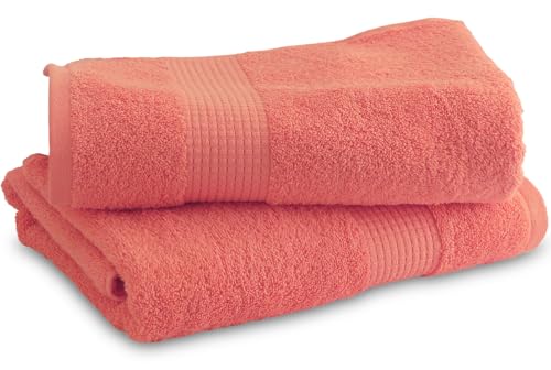 Le linge de Jules Set of 2 Shower Towels 70 x 130 cm – 100% Cotton – 450 g/m² – Coral
