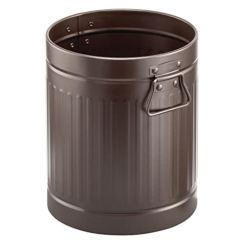mDesign Bathroom Waste Bin ??? Round Cosmetic Bin for Bathrooms, Bedrooms and Student Rooms ??? Waste Paper Bin with Carrying Handles ??? Bronze