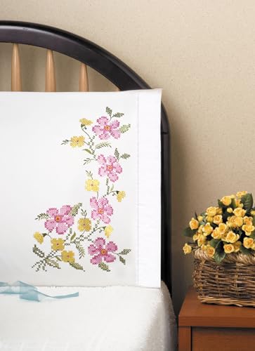 Tobin Stamped Pillowcase Pair for Embroidery, 20 by 30-Inch, Fragrant Floral, Standard