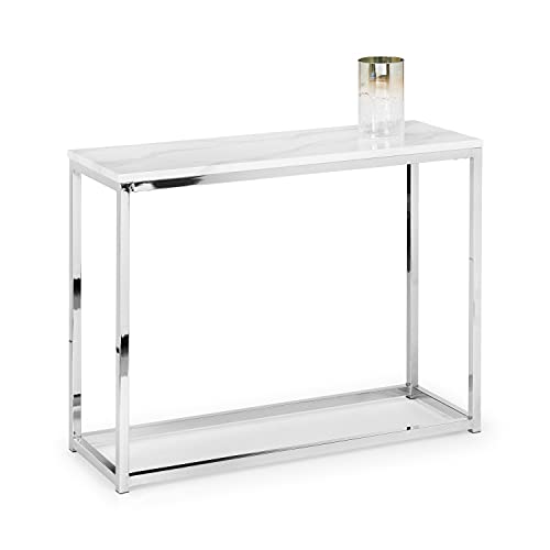 Julian Bowen Scala Console Table, White Marble Effect&Chrome - H75xW100cm
