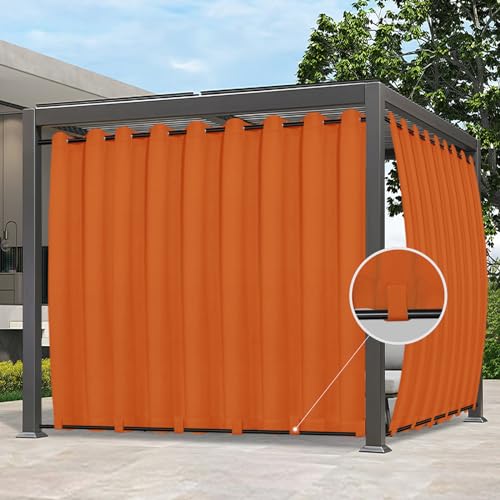 Easy-Going Outdoor Curtains Waterproof Windproof Weatherproof Curtain for Patio, Cabana, Porch, Pergola and Gazebo, Grommet Top and Tab Bottom Drape, 1 Panel, 150x84 inch, Orange