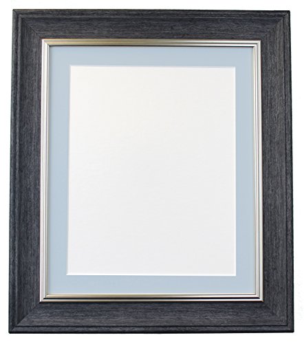 Scandi Vintage Charcoal Grey Picture Photo Frame with Blue Mount 18 x 12 Image Size 14 x 8 inch