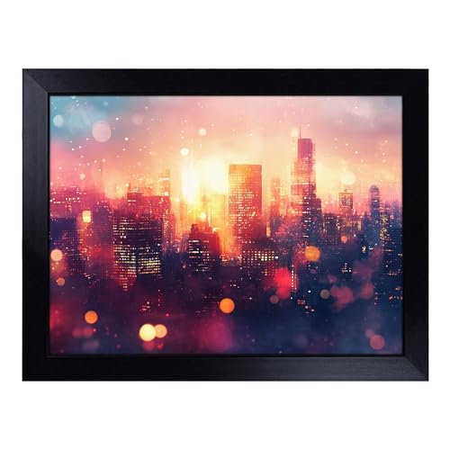 Lap Tray with Bean Bag Cushion, Fireworks Skyline - Handmade in the UK, Raised Wooden Edge, Padded Cushion, Heat-Resistant Wipe-Clean Surface, for Meals, Laptops and Crafts