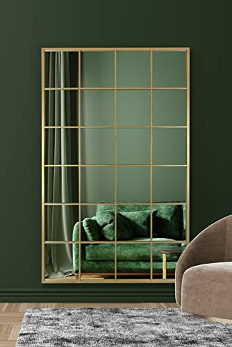 "MirrorOutlet The Fenestra - Gold Modern Window Full Length Leaner/Wall Mirror 69"" X 43"" (174CM X 110CM) Silver Mirror Glass with Gold Metal Frame"