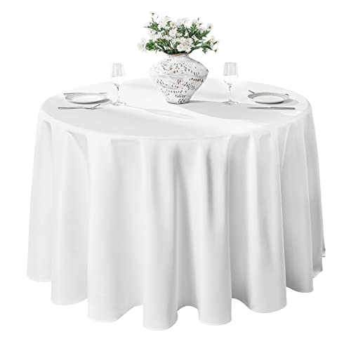 VidaFete 1 Pack 108inch White Round Tablecloth - Stain and Wrinkle Resistant Polyester Dining Table Cover for Kitchen Dining Party Wedding Tabletop Buffet Decoration