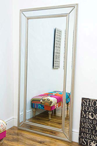 MirrorOutlet Large Beaded Edge Modern Venetian Wall Mirror, Silver, 180 x 90 cm,YE001