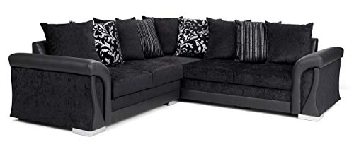 Sofas and More Corner Sofa Bed Sally with Storage Black Fabric/Faux Leather Scatter or Formal Back Cushions (Scatter Back Cushions)
