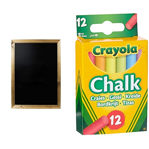 Chalkboards UK WC311, Large Framed Blackboard, Wood, Black, A1 & Crayola Anti-Dust Coloured Chalk - Assorted Colours - Smooth Texture Makes Writing & Drawing on Blackboards Easy!