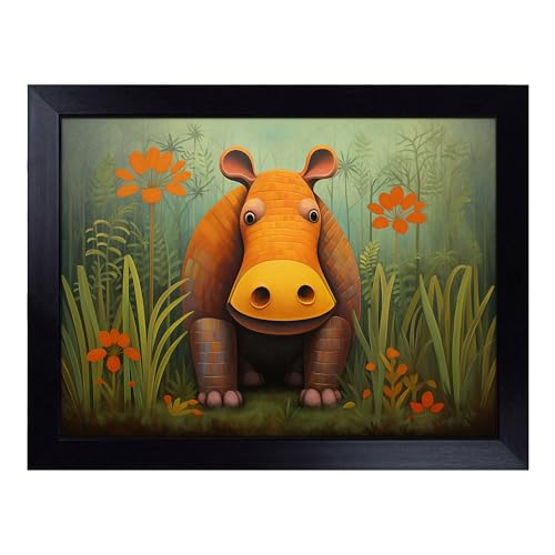 Lap Tray with Bean Bag Cushion, Hippo Art Deco - Handmade in the UK, Raised Wooden Edge, Padded Cushion, Heat-Resistant Wipe-Clean Surface, for Meals, Laptops and Crafts