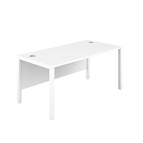 Office Hippo Heavy Duty Rectangular Goalpost Desk, Integrated Cable Ports, PC Desk For Office or Home, 5 Yr Wty, MFC - White Top, White Legs, 120cm x 80cm
