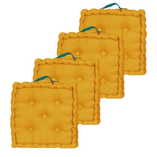 Atout Ciel 4 Floor Cushions 40 x 40 cm with Contrast Handle Mustard Yellow