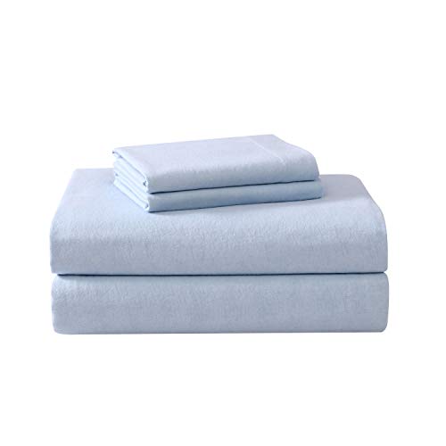 Laura Ashley - Full Sheet Set, Cotton Flannel Bedding, Brushed for Extra Softness & Comfort (Serene Blue, Full)