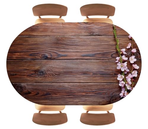 "GTHNBDX Wood Texture Background Oval Tablecloth Fitted Elastic Edge with Waterproof Wipeable Table Cover Party and Conference Room Usage, Fits 42""x60"" Oval Tables, Style147"