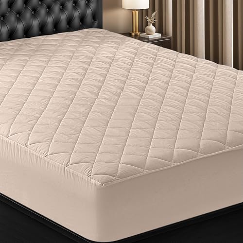 Utopia Bedding Quilted Mattress Protector, Breathable Mattress Pad, Deep Fitted Mattres Cover (Beige, Twin - 99 x 190 + 40 cm (Pack of 1))