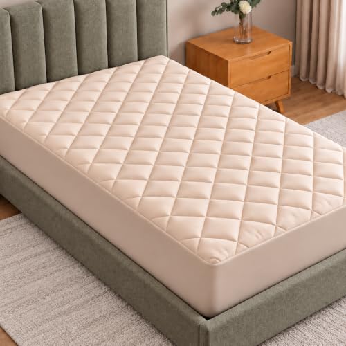 Quilted Mattress Topper, Twin-99x190 fits 40cm deep, Soft Mattress Pad - Quilted Mattress Cover with All around Elastic, Hotel Quality, Virgin Fiber Filling, Oeko-Tex Certified by Utopia Bedding