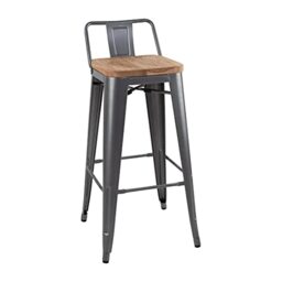 Bolero Bistro Backrest High Bar Stools with Ash Wood Seat, Grey, Pack of 4