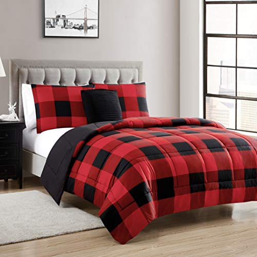 Sweet Home Collection Warmth Down Alternative Reversible to Solid Color with 2 Shams & Throw Pillow, Burgundy, King