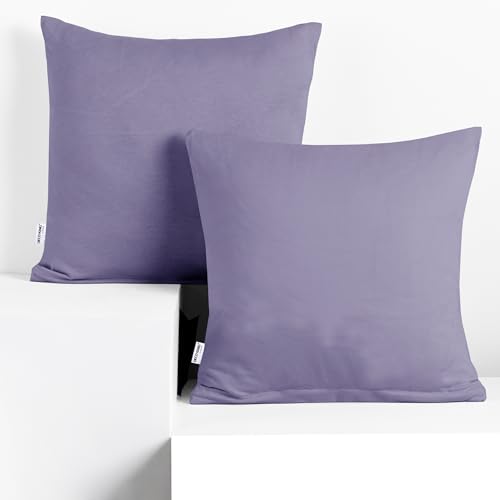 DecoKing 2 Pillowcases 40 x 40 cm Jersey 100% Combed Cotton Zip Lavender Amber