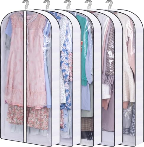 "SLEEPING LAMB 50"" Clear Garment Bags for Hanging Clothes Storage 4"" Gussetes Dress Bags for Closet Storage Coat Cover for Suits, Sweater, Jacket(5 Packs)"