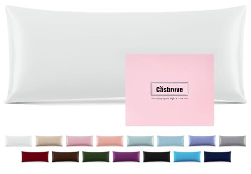 "Silk Pillow Cases with Zipper,Soft Body Pillow Case,White,20"" X 54"",1pc - Mulberry Silk Pillowcase for Hair and Skin,Single Luxury Hypoallergenic Pillow Cover for Women Bed Sleep,Breathable Smooth"