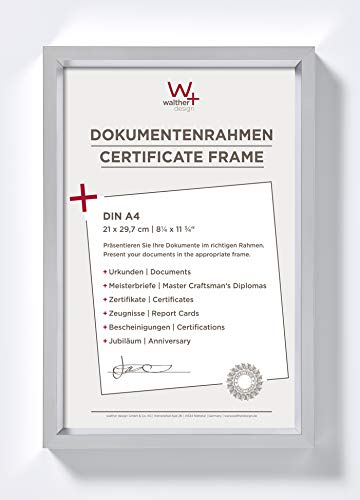 walther design Picture Frame Silver 21 x 29.7 cm (DIN A4) with PassepArtout, Steel Style Plastic Frame ES130S