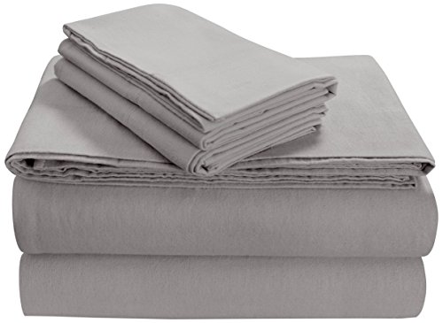 Tribeca Living Soft 170-GSM Cotton Flannel Pillowcases, Silver Grey, Standard
