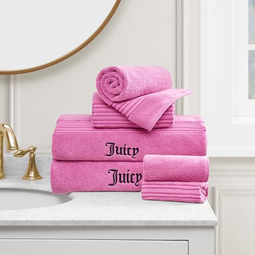 Juicy Couture Alyssa Luxurious 6 Piece Bath Towel Set - (2) Bath Towels, (2) Hand Towels, and (2) Washcloths - Hot Pink Premium Bathroom Towel Set