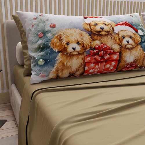 PETTI Italian Artisans - Cotton Sheets with Christmas Digital Print Pillowcases, Christmas Double Bed Sheets, Christmas Double Bed Set, Dog Dove Grey, 100% Made in Italy