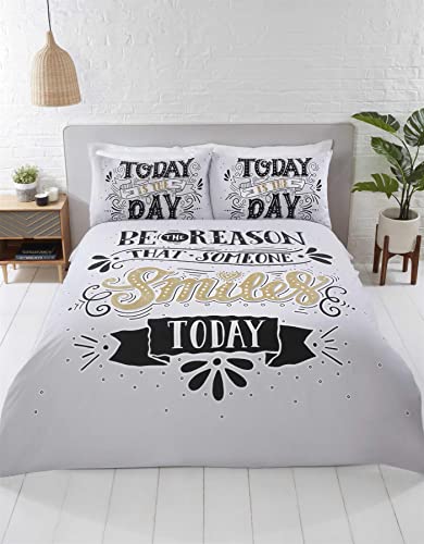 Rapport Today is The Day Double Duvet Cover Bed Quilt Set Black White Gold