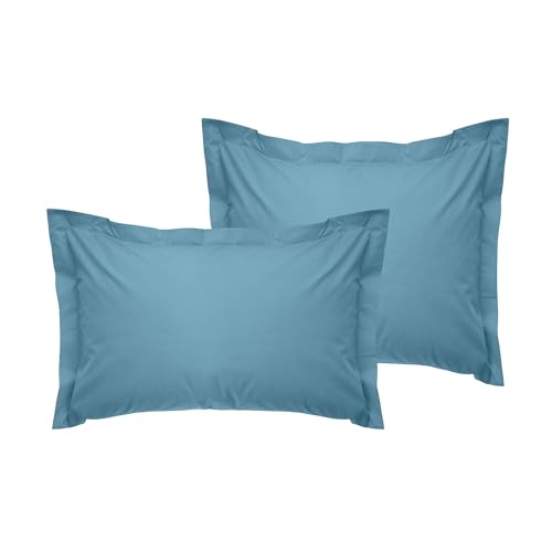Premium Oxford Pillowcase Set (2 Pieces), 80 x 80 + 5 cm, 100% Cotton Ranforce, 145 Thread Count, Envelope Closure, Machine Washable at 30°C, Elegant Blue Colour