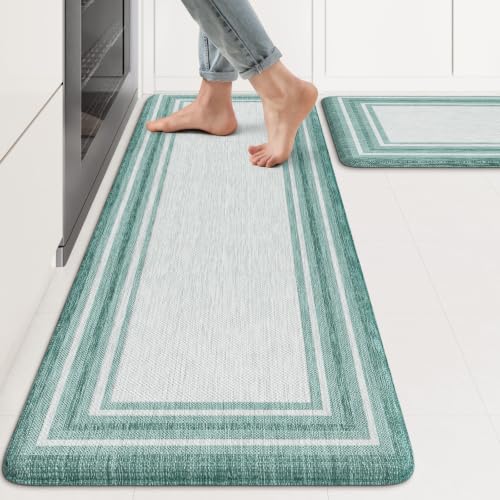 KIMODE Anti Fatigue Kitchen Mats, Green Farmhouse Kitchen Rugs Non Slip - Waterproof Kitchen Mat for Floor, Rubber Backing Laundry Room Rug,Cushioned Standing Desk Mat for Kitchen Decor,Bathroom Sink