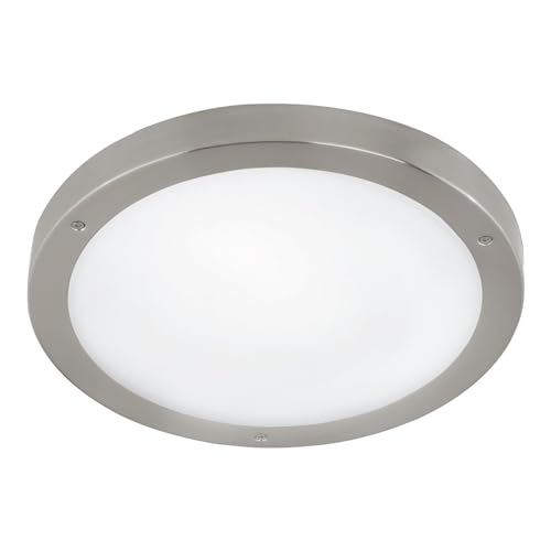 Eglo LED Outdoor Ceiling Light Vento 1, External wall Lighting Made of Stainless Steel and Glass, Silver-Coloured and White Outside lamp, IP44