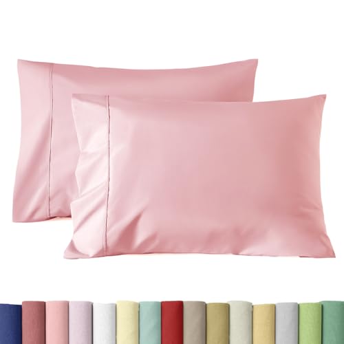 WINLIFE 100% Cotton Pillowcases Set of 2 Standard Size 20??26 inches, Pink - Long Staple Combed Cotton Sateen Weave Standard Pillow Cases 20x26 Inch Soft Breathable Cool & Crisp Pillow Cover Envelope