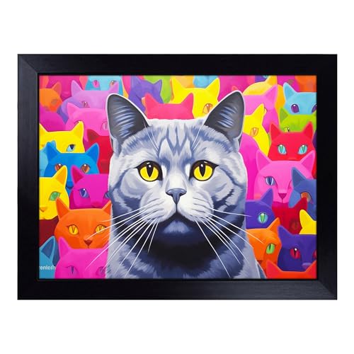 Lap Tray with Bean Bag Cushion, British Shorthair Cat Colour Field - Handmade in the UK, Raised Wooden Edge, Padded Cushion, Heat-Resistant Wipe-Clean Surface, for Meals, Laptops and Crafts