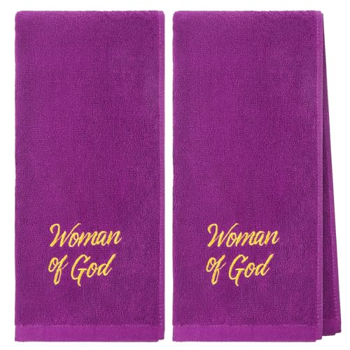 Buryeah 2 Pcs Pastor Hand Towels Christian Embroidered Hand Towels Christian Church Clergy Appreciation Gifts for Father's Day Bathroom, Kitchen(Purple)