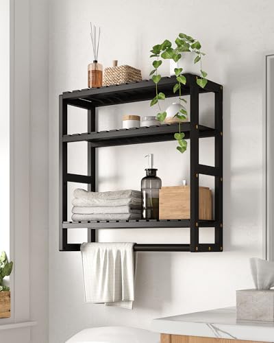 Galood - Over the Toilet Storage Shelf for Bathroom Wall Mounted 3 Tier Space Saving Bamboo Corner Shelf Organizer Toilet Paper Towel Rack with Bar