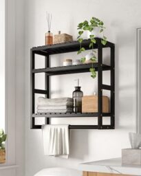 Galood - Over the Toilet Storage Shelf for Bathroom Wall Mounted 3 Tier Space Saving Bamboo Corner Shelf Organizer Toilet Paper Towel Rack with Bar