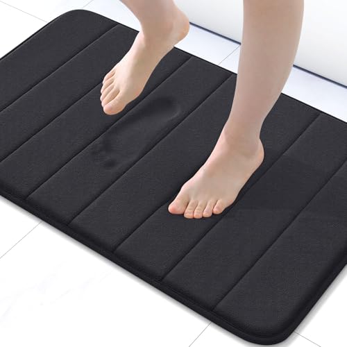 "Buganda Memory Foam Soft Bath Mats - Non Slip Absorbent Bathroom Rugs Rubber Back Runner Mat for Kitchen Bathroom Floors 20"" x 32"", Black"